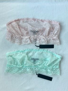 JOE’S Jeans Lace Bandeau Bralette 2-Pack Peony Seafoam M/L NWT